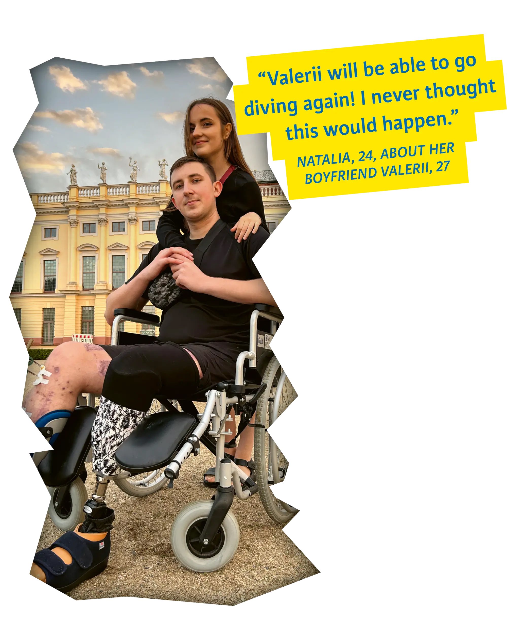 Valerii with Natalia — she never thought he’d be able to dive again.